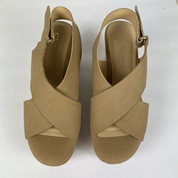 CL By Laundry Dream Girl Nubuck Cork Wedge Sandals Sz 7 Nude NEW - Picture 3 of 7